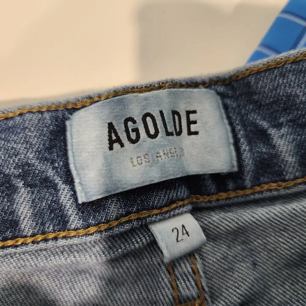Agolde Pinch Waist High Rise Straight Jeans Size 24 Distressed Ripped Denim